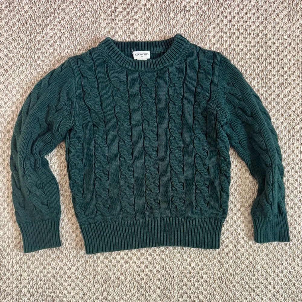 J.Crew Crewcuts Boys Green Cable knit Sweater size XS(4-5)